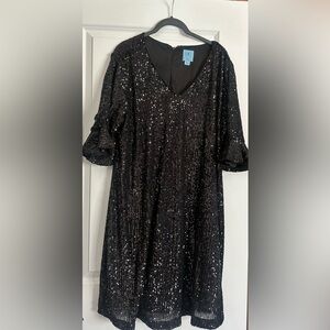 CeCe | Sequin V-Neck Cocktail Dress | Black | 2X